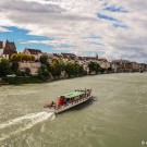 The boat Laelekoenig arriving in Basel